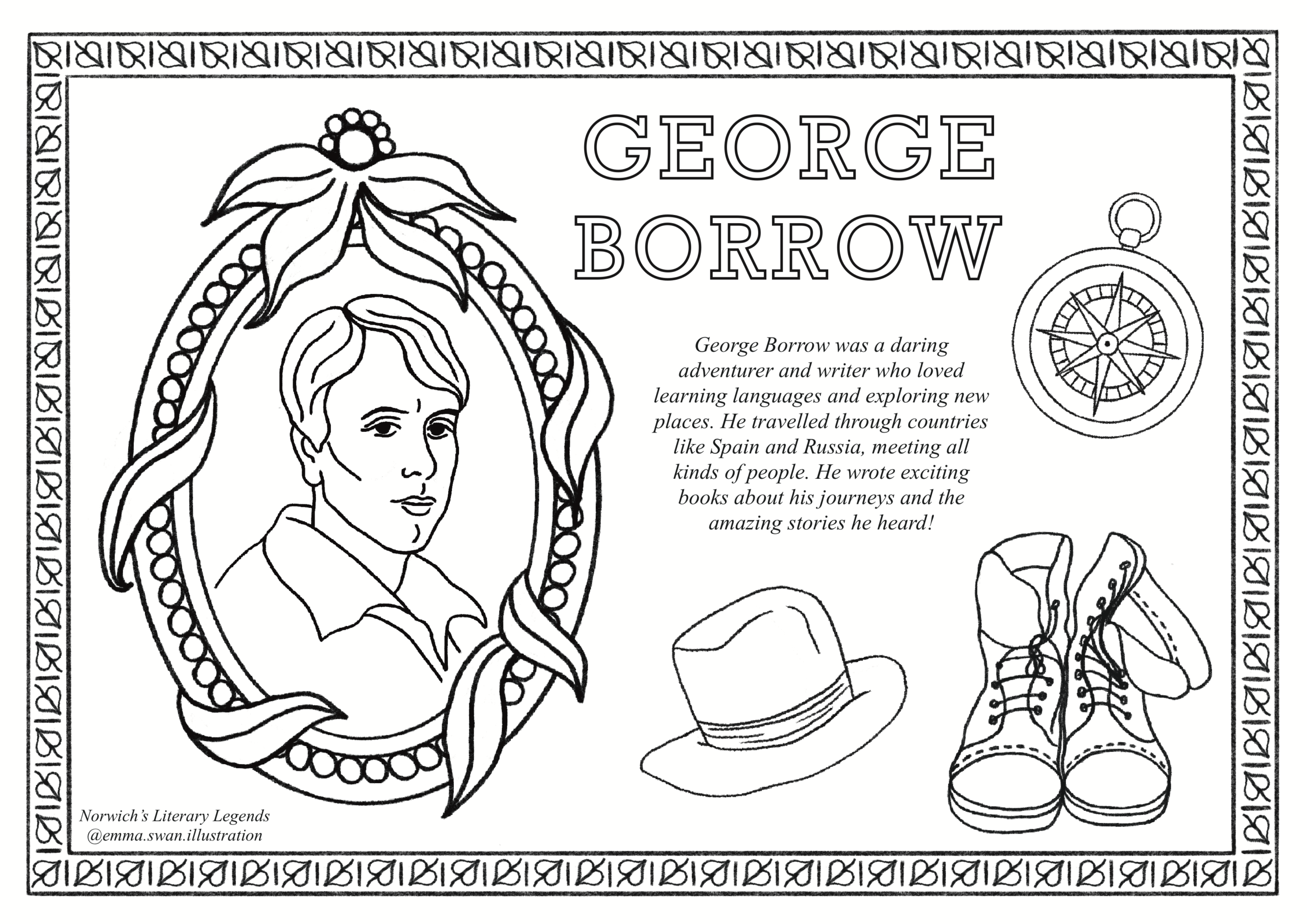 George Borrow colouring sheet for Norwich Book Festival 2025