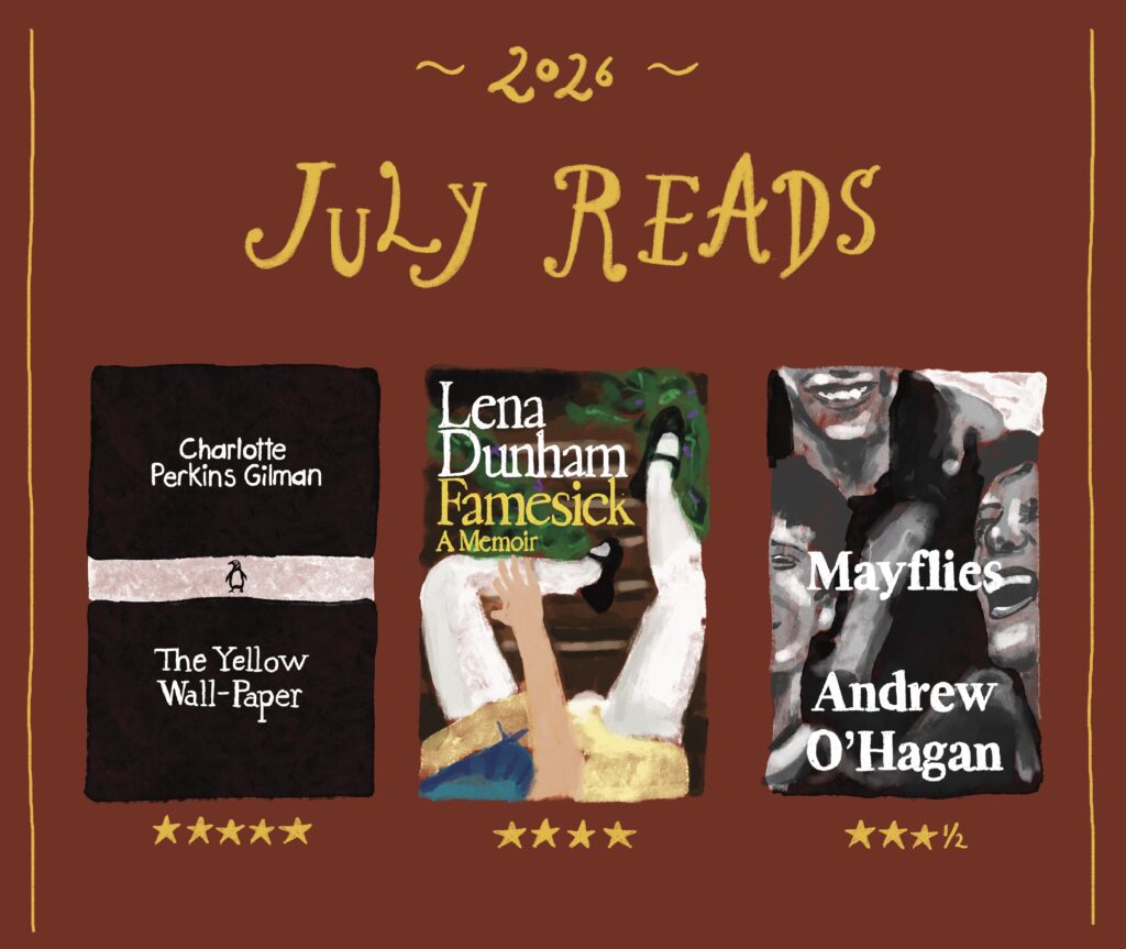 Illustrations of book covers of Emma's July Reads of 2026