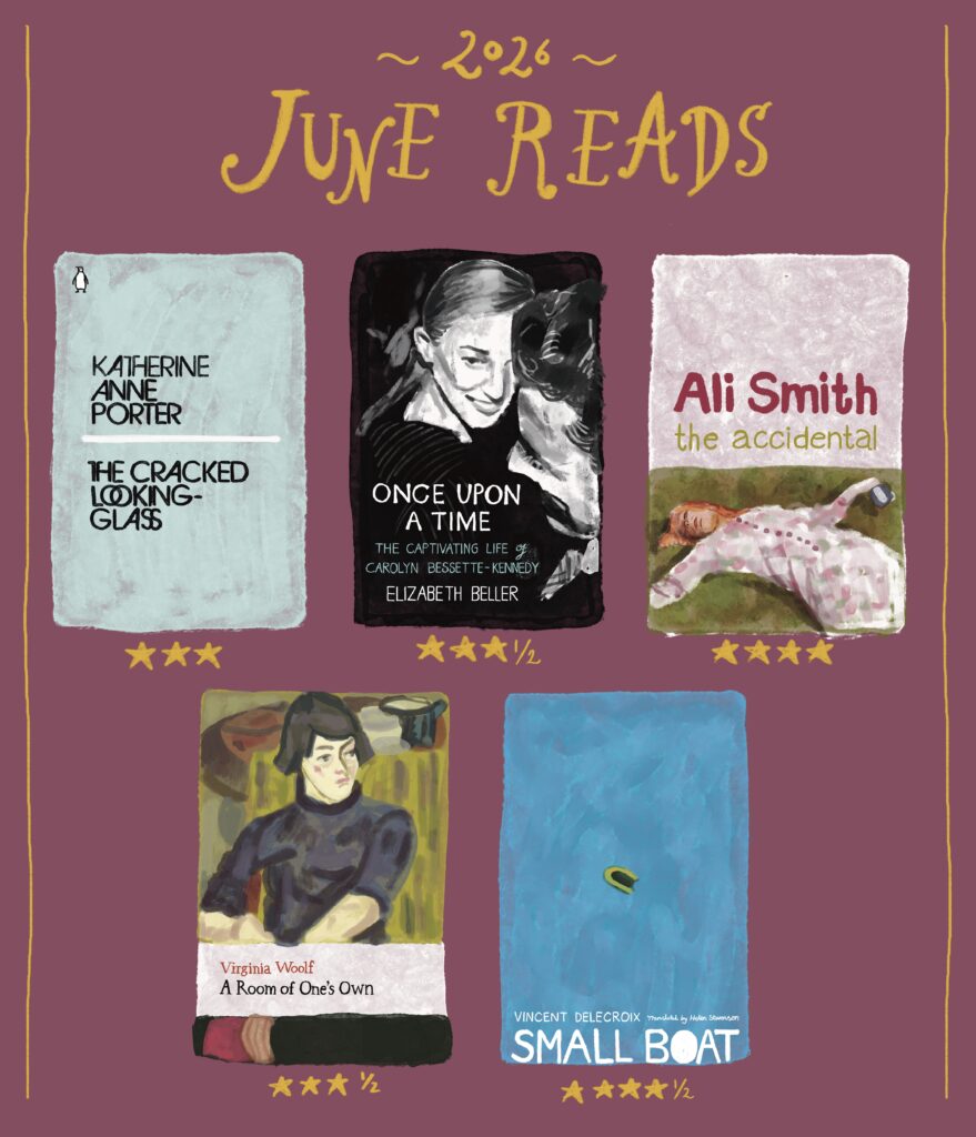 Illustrations of book covers of Emma's June Reads of 2026